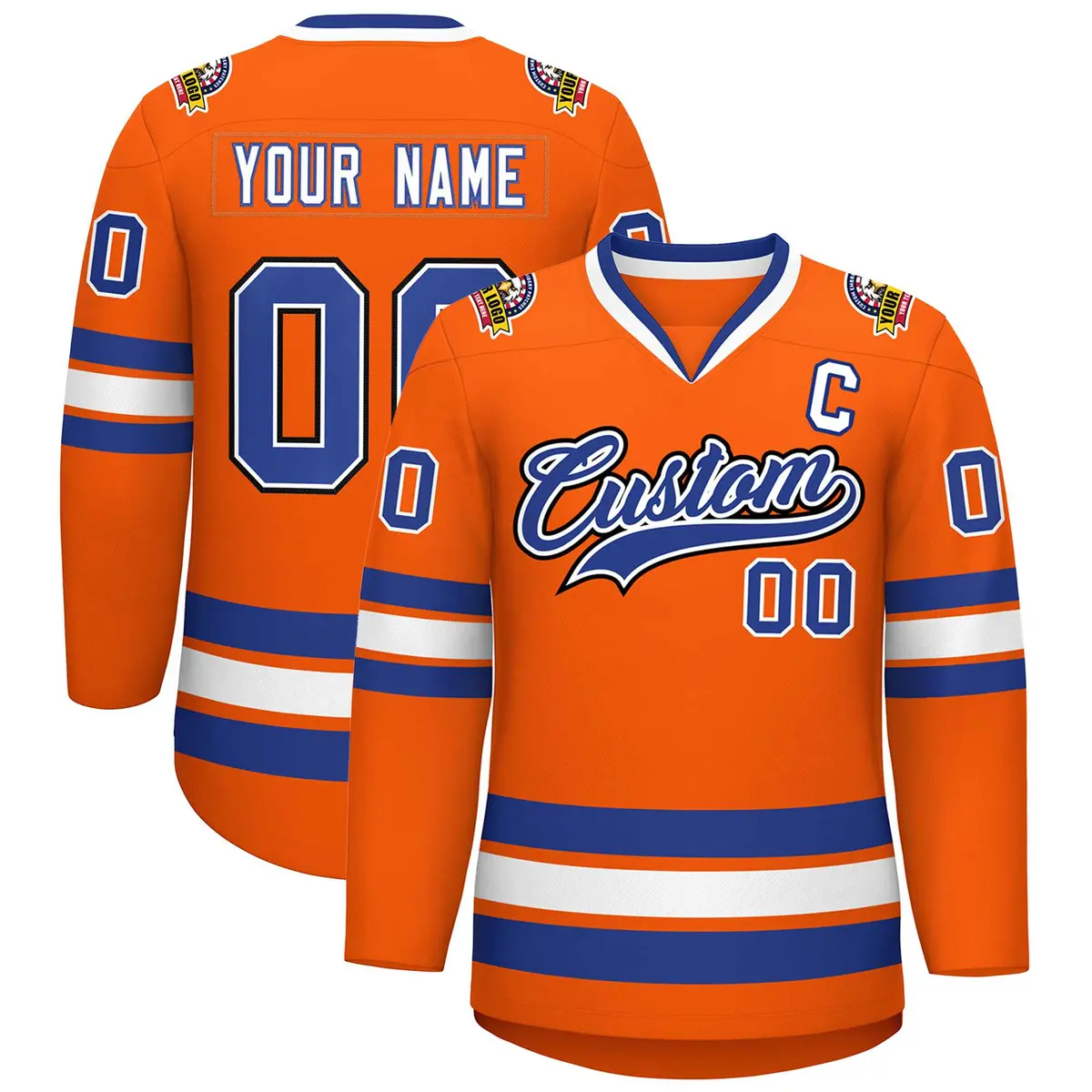 Classic Style Hockey Jersey in Orange Royal White-Black