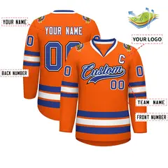 Classic Style Hockey Jersey in Orange Royal White-Black 2