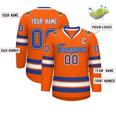 Classic Style Hockey Jersey in Orange Royal White-Black 2