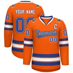 Classic Style Hockey Jersey in Orange Royal White-Black 1