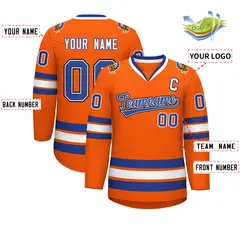 Classic Style Hockey Jersey in Orange Royal White-Black 2