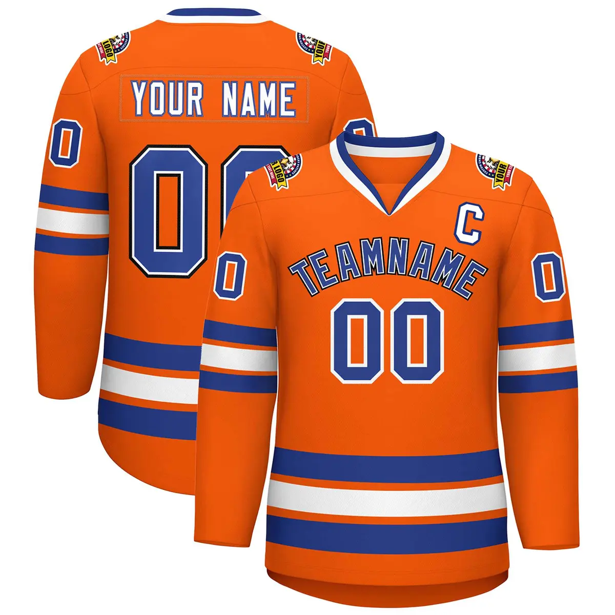 Classic Style Hockey Jersey in Orange Royal White-Black