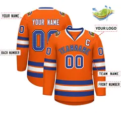 Classic Style Hockey Jersey in Orange Royal White-Black 2