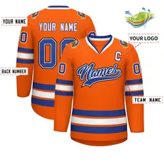 Classic Style Hockey Jersey in Orange Royal White-Black 2
