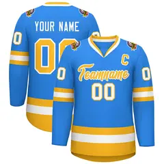 Classic Style Hockey Jersey in Powder Blue Gold-White 1