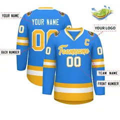 Classic Style Hockey Jersey in Powder Blue Gold-White 2