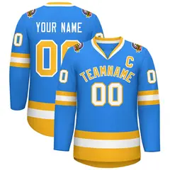Classic Style Hockey Jersey in Powder Blue Gold-White 1