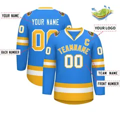 Classic Style Hockey Jersey in Powder Blue Gold-White 2