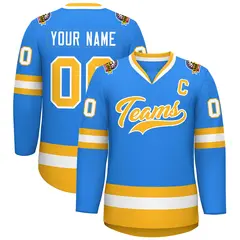 Classic Style Hockey Jersey in Powder Blue Gold-White 1
