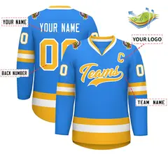 Classic Style Hockey Jersey in Powder Blue Gold-White 2