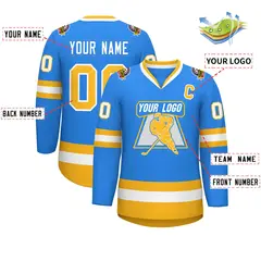 Classic Style Hockey Jersey in Powder Blue Gold-White 2