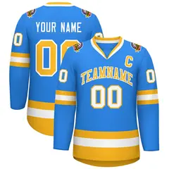 Classic Style Hockey Jersey in Powder Blue Gold-White 1