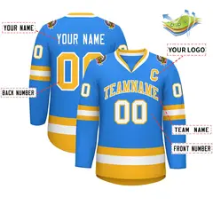 Classic Style Hockey Jersey in Powder Blue Gold-White 2