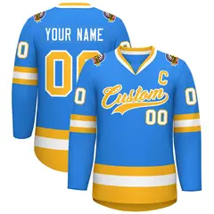 Classic Style Hockey Jersey in Powder Blue Gold-White 1