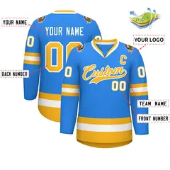 Classic Style Hockey Jersey in Powder Blue Gold-White 2