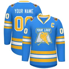 Classic Style Hockey Jersey in Powder Blue Gold-White 1