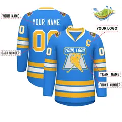 Classic Style Hockey Jersey in Powder Blue Gold-White 2