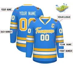 Classic Style Hockey Jersey in Powder Blue Gold-White 2