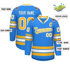 Classic Style Hockey Jersey in Powder Blue Gold-White 2