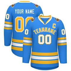 Classic Style Hockey Jersey in Powder Blue Gold-White 1