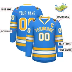 Classic Style Hockey Jersey in Powder Blue Gold-White 2