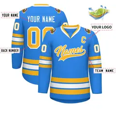 Classic Style Hockey Jersey in Powder Blue Gold-White 2
