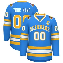 Classic Style Hockey Jersey in Powder Blue Gold-White 1