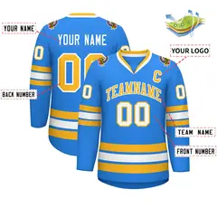 Classic Style Hockey Jersey in Powder Blue Gold-White 2