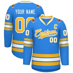 Classic Style Hockey Jersey in Powder Blue Gold-White 1