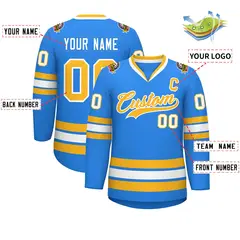 Classic Style Hockey Jersey in Powder Blue Gold-White 2