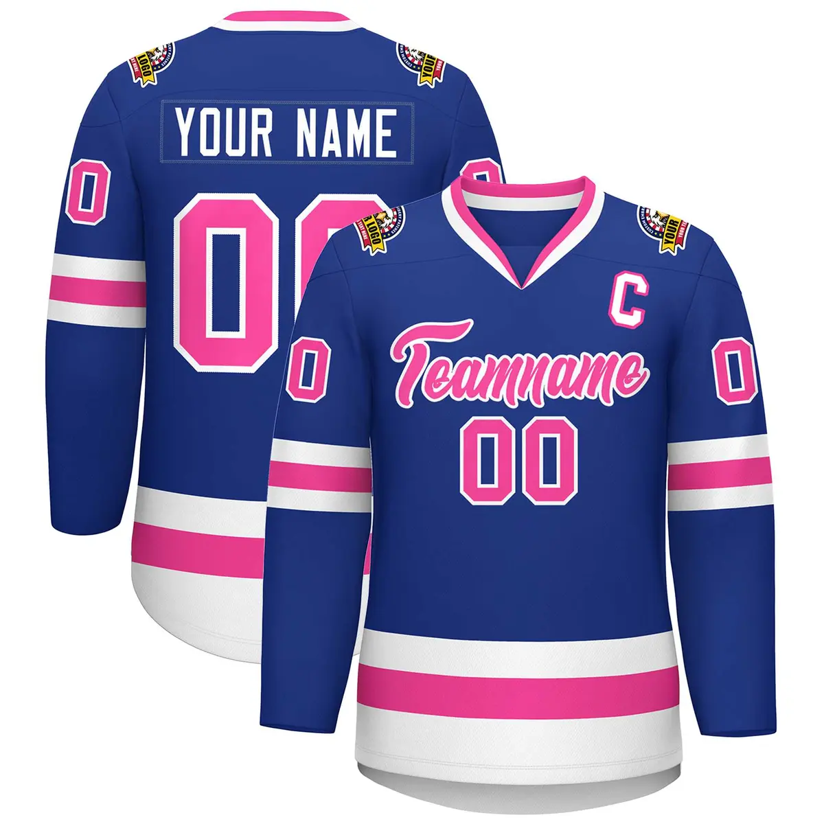 Classic Style Hockey Jersey in Royal Pink-White