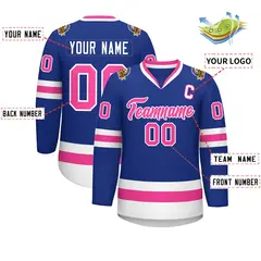 Classic Style Hockey Jersey in Royal Pink-White 2