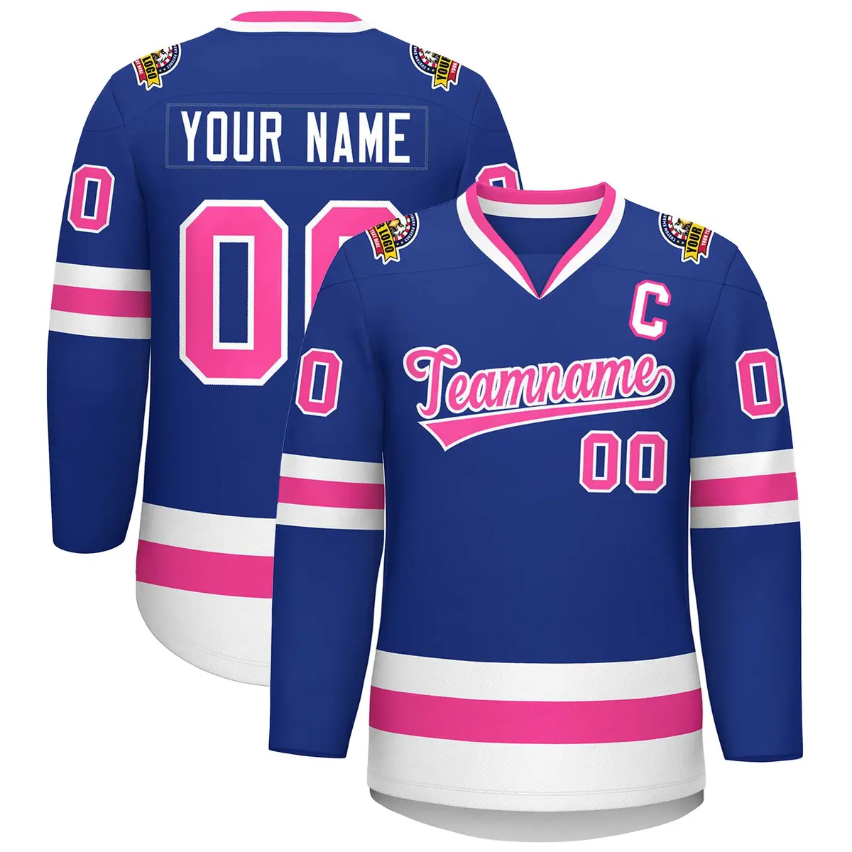 Classic Style Hockey Jersey in Royal Pink-White