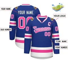 Classic Style Hockey Jersey in Royal Pink-White 2