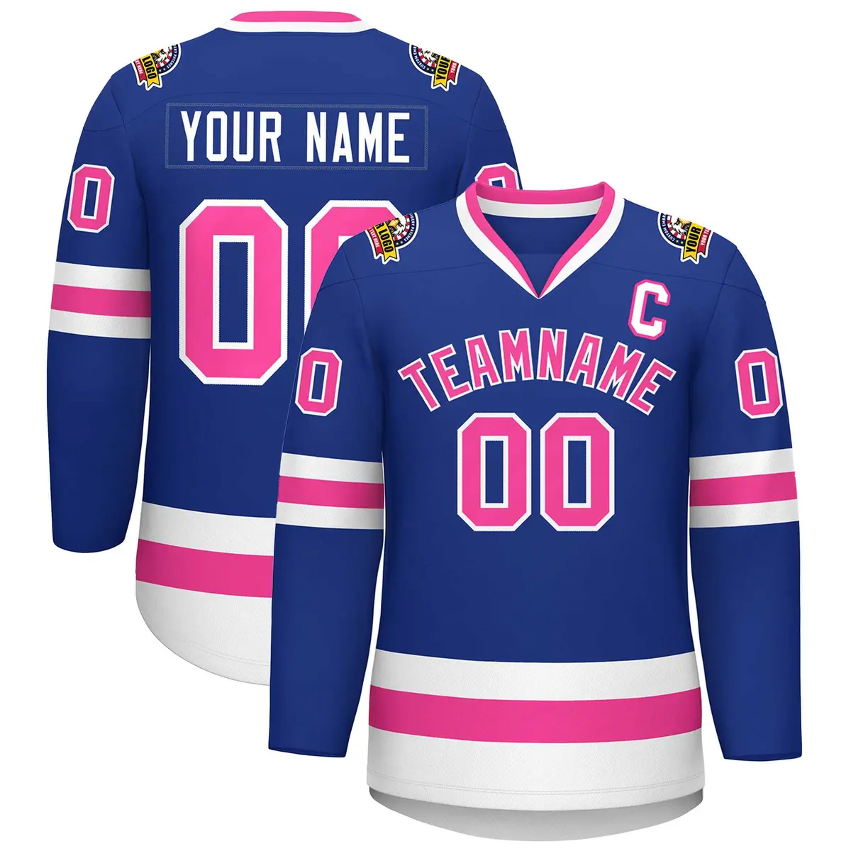 Classic Style Hockey Jersey in Royal Pink-White
