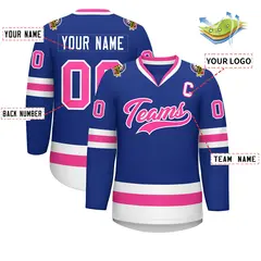 Classic Style Hockey Jersey in Royal Pink-White 2