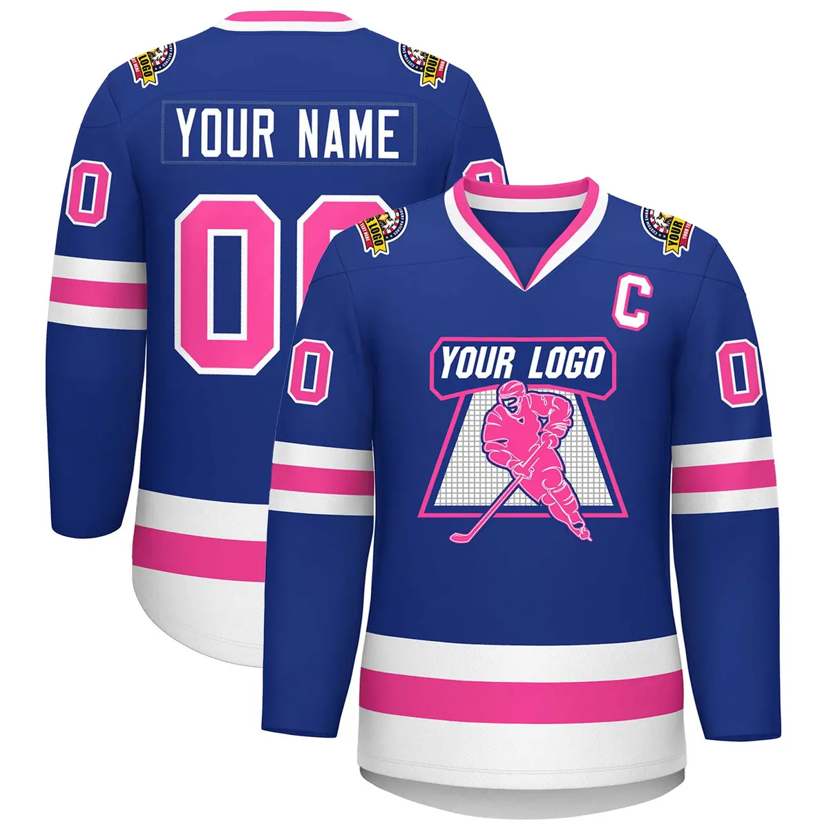 Classic Style Hockey Jersey in Royal Pink-White