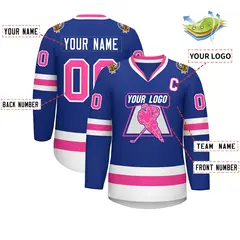 Classic Style Hockey Jersey in Royal Pink-White 2