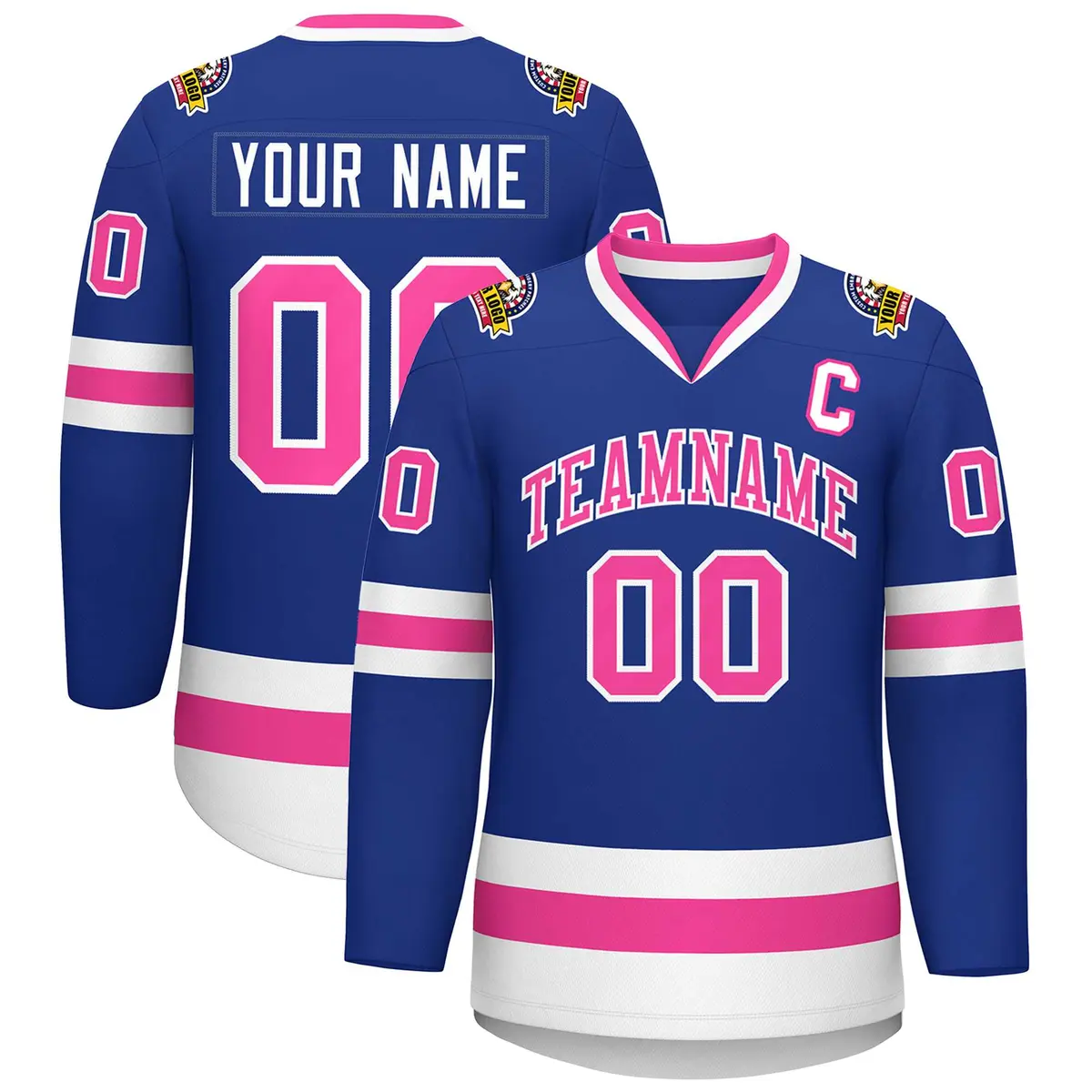 Classic Style Hockey Jersey in Royal Pink-White
