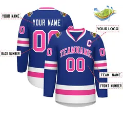 Classic Style Hockey Jersey in Royal Pink-White 2