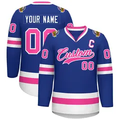 Classic Style Hockey Jersey in Royal Pink-White 1