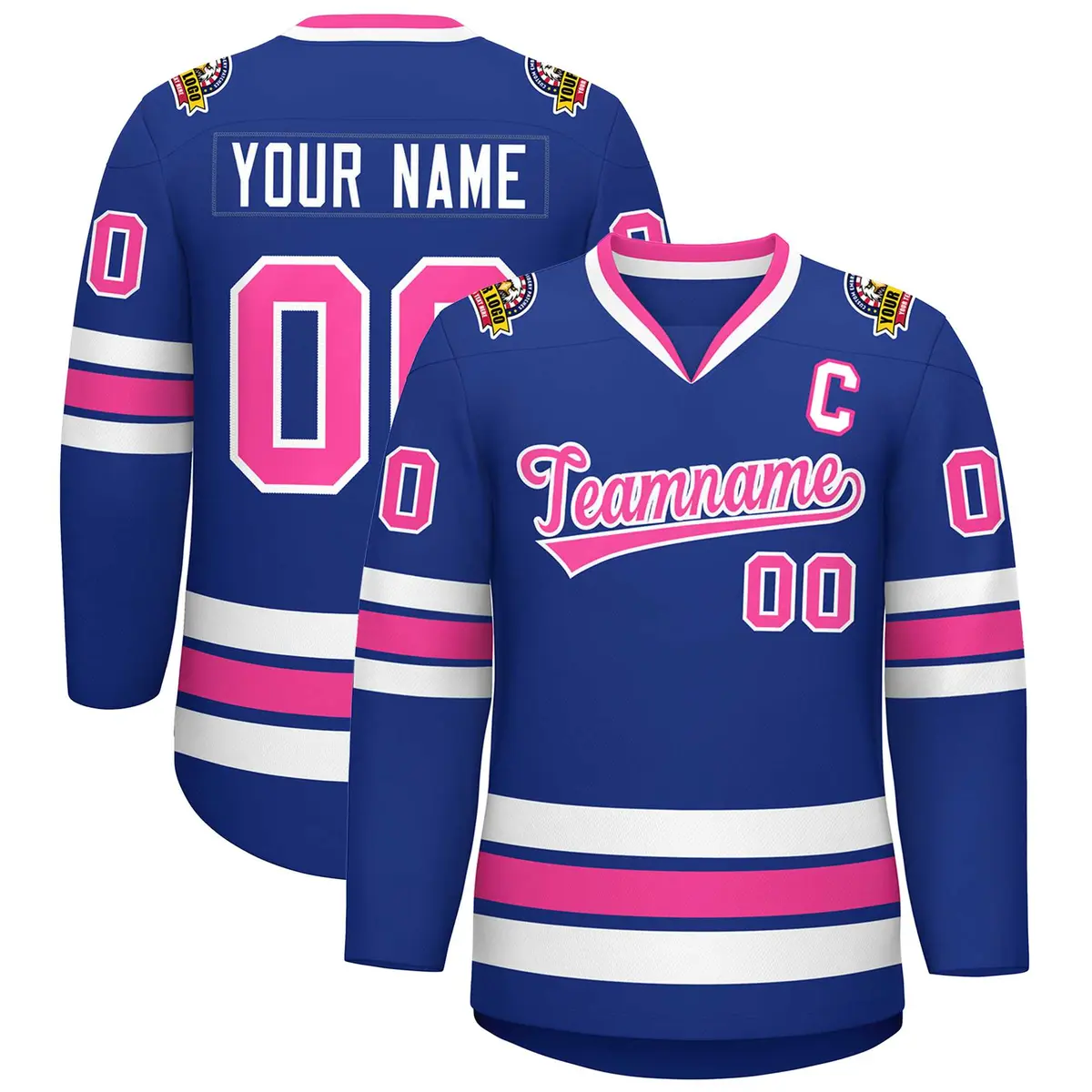 Classic Style Hockey Jersey in Royal Pink-White