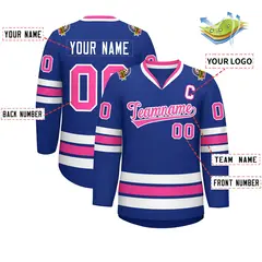 Classic Style Hockey Jersey in Royal Pink-White 2