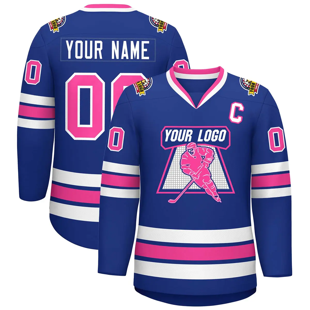 Classic Style Hockey Jersey in Royal Pink-White