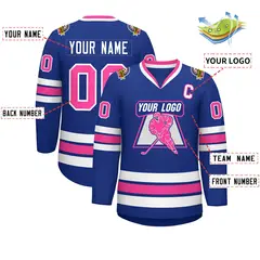Classic Style Hockey Jersey in Royal Pink-White 2