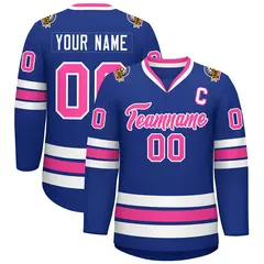 Classic Style Hockey Jersey in Royal Pink-White 1
