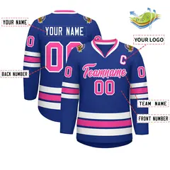 Classic Style Hockey Jersey in Royal Pink-White 2