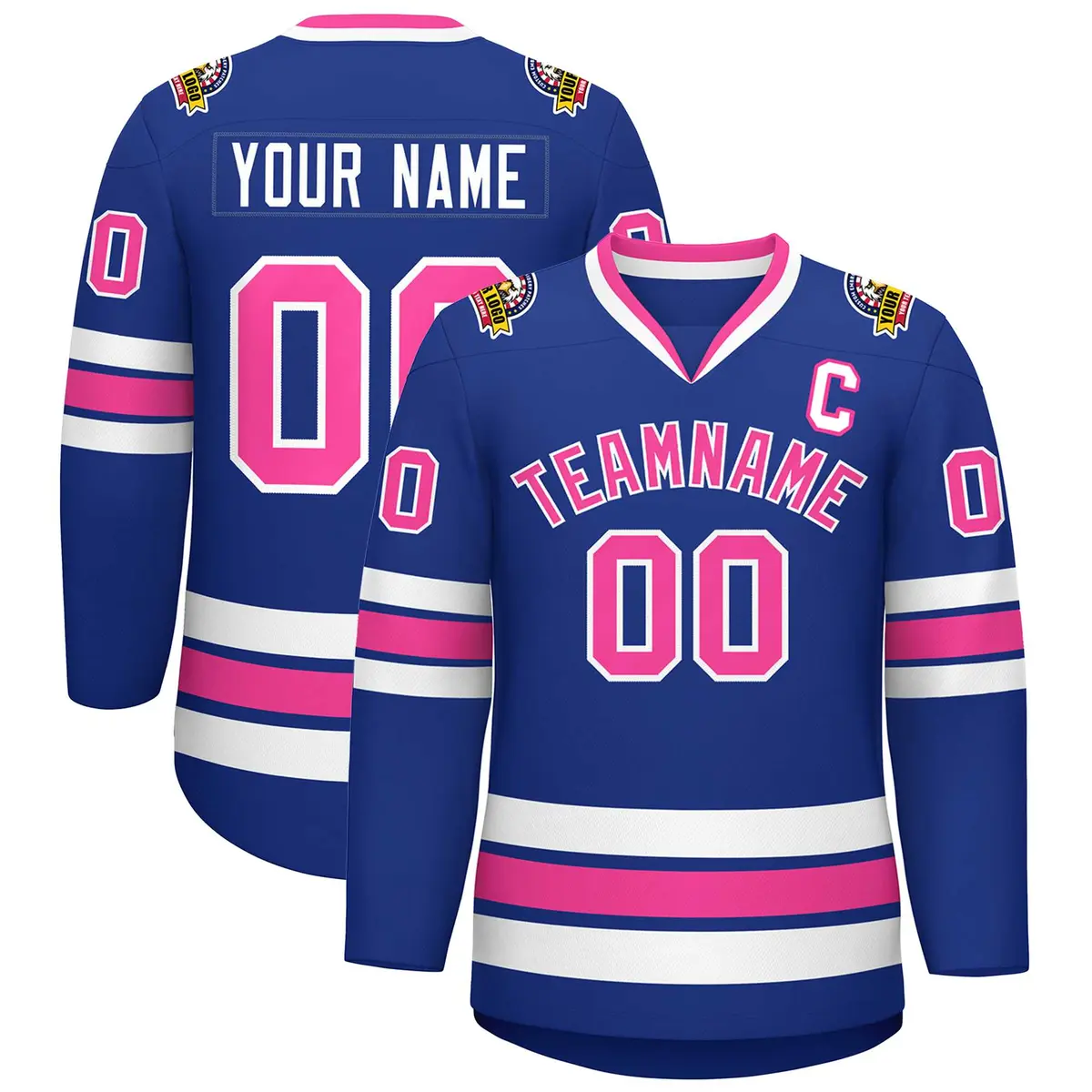 Classic Style Hockey Jersey in Royal Pink-White