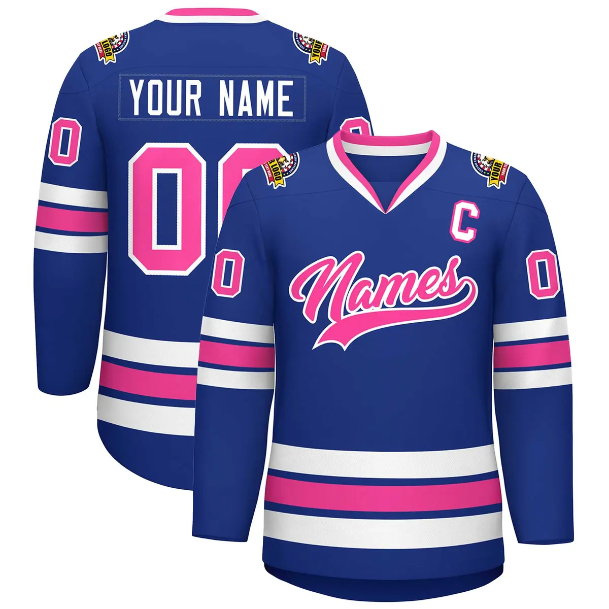 Classic Style Hockey Jersey in Royal Pink-White