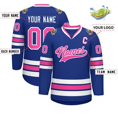 Classic Style Hockey Jersey in Royal Pink-White 2